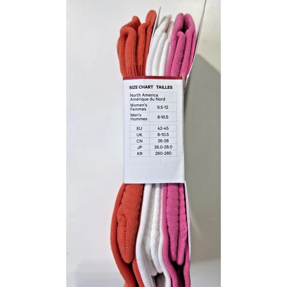 Lululemon Power Stride Crew Socks 3 Pack Orange Pink White Size L NWT Unisex